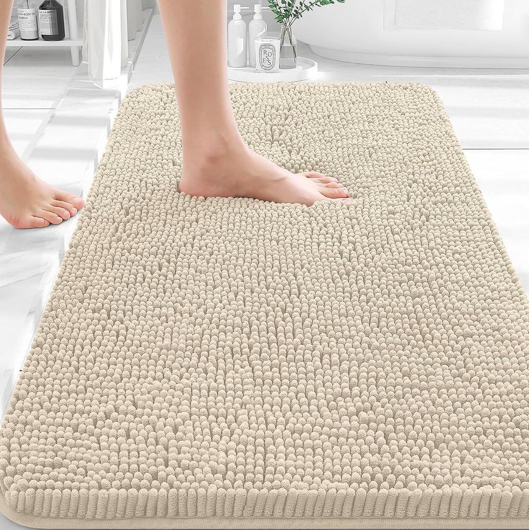 OLANLY Bathroom Rugs 30x18, Extra Soft Absorbent Chenille Bath Rugs, Rubber Backing Quick Dry, Machine Washable Bath Mats for Bathroom Floor, Tub and Shower, Home Decor Accessories, Sand