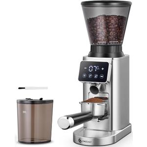 AMZCHEF Coffee Grinder, Coffee Bean Grinder for Home Use with Precise Grinding, LED Control Panel, Detachable Funnel Stand, Anti-static Design, 45 Grind Settings, Silver