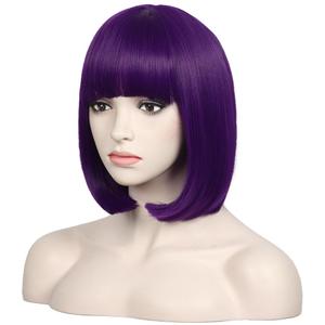 WildCos Short 12 Inches Straight Synthetic Cosplay Wig for Women (Dark Purple)