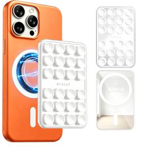 Anteel Magnetic Suction Cup Phone Case Mount with Built-in Mirror, Magnetic Back with Additional Mirror Effect, Thickened and Enhanced Suction Power Sticky Phone Grip, 2.56" x 3.94" (White)