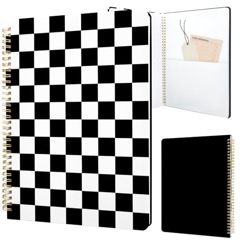Stanoha Cute Spiral Notebook journal A4 Aesthetic Pretty Design for Women Girls Kawaii with Pocket, 8.5 x 11 inch, Graph, Black Plaid