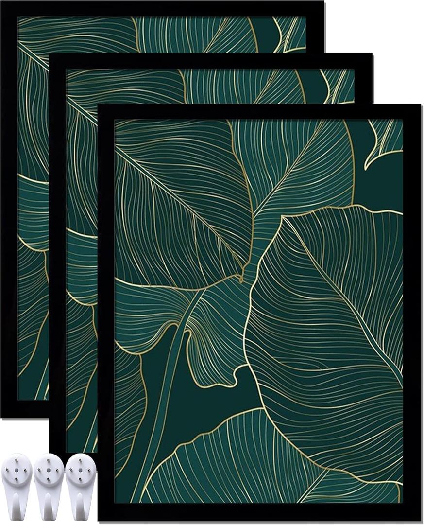 Black Picture Frame Set of 3, 17x22 Picture Frame for Photo Poster Canvas Certificate Document Display Horizontally or Vertically High Transparent Wall Gallery(Size 17 x 22 inches)