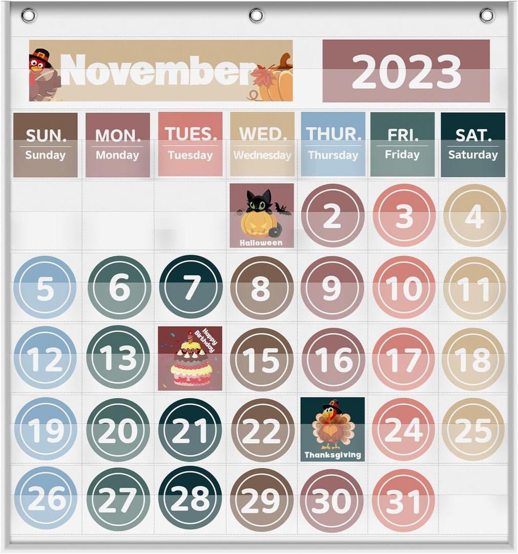 Monthly Calendar Pocket Chart for Classroom, Printed Days of The Week with Cards, Learning for Home or Kindergarten, Teacher Must Have Supplies That Fits Any School Décor (Spanish White)