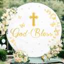 God Bless Sign Decals for Balloon Arch First Communion Decoration Sticker Baptism Party Backdrop Sticker Baby Shower Signs Gold Bless Christening Sign for Christian Boy Girl Gender Reveal Party Supply (Yellow)