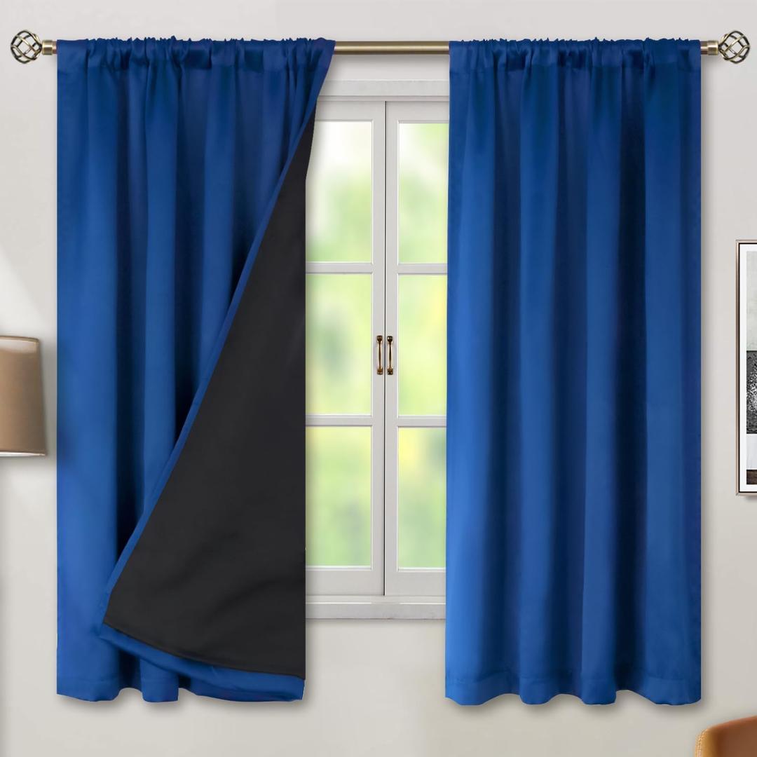 BGment 100% Blackout Curtains for Bedroom 63 Inch Length, Rod Pocket with Thermal Insulated Liner Full Room Darkening Curtains for Living Room, Each Window Curtains 2 Panels, 52 x 63 Inch, Royal Blue