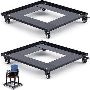 DaisyInner 2 Pcs 22.75 x 23.5 x 3.9 Inch Metal Stacking Chair Dolly 330 Lbs Capacity Heavy Duty Cold Roll Steel Dolly with Wheels for Store Transport Stacked Chairs Party Event Rental (Hollow Style)