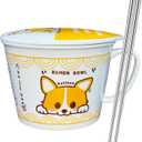 34oz Ceramic Ramen Bowl Set Charming, Lid, Handle, and Stainless Steel Chopsticks Elevate Your Noodle Experience Ideal Gift for Teens and Kids (corgi), White,