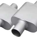 Universal 2.25" Inlet 2.25" Outlet Single Chamber Muffler - 13" Total Length (7x9x4 in Body), Aluminum Coated Exhaust with Internal Baffle to Produce Aggressive Deep Sound (2 Pack)