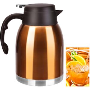 54oz Stainless Steel Thermal Coffee Carafe Dispenser, Double Wall Unbreakable Vacuum Thermos Flask 1.6L Water Tea Pot Pitcher for Cold Drinking in Summer (Bronze)