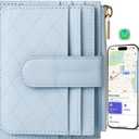 Women's Wallet Built-in Anti-Loss Tracker, RFID Blocking Small Compact Card Holder Wallet for Women Soft PU Leather Bifold Pocket Wallet Ladies Mini Purse with Zipper Pocket, ID Window (Light Blue)