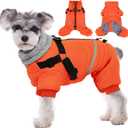 BRKURLEG Small Dog Winter Coat with Harness Built in, Orange Winter Dogs Jackets, Fullbody Dog Coat, Dogs Snowsuits Reflective Windproof Cold Weather Coats, Pet Warm Fleece Coats, M