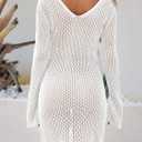 Saodimallsu Womens Crochet Swimsuit Coverup Summer Sexy V Neck Long Bell Sleeve Mesh Knit Bikini Cover Ups Beach Dresses (White, XL)