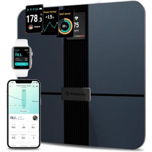 Etekcity Smart Scale for Body Weight Fat, FSA HSA Eligible, Digital Bathroom Weighing Machine for Accurate BMI Muscle Mass Composition, Home Use Apple Health Compatible Fitness Equipment (11.9 x 11.9 x 0.95 inches, Color Screen-Black)