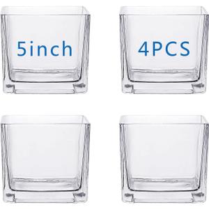Square Glass Vases 5x5 Inch Clear Cube Flower Vase 4PCS for Wedding Centerpiece Candle Holder Home Decor Square Shape Flower Vase,Centerpieces