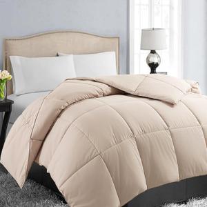 EASELAND Twin Size Down Alternative Comforter - Quilted Duvet Insert for All Seasons, Soft Lightweight with Corner Tabs, Summer Winter Warm Bedding, Beige 6488 Inches