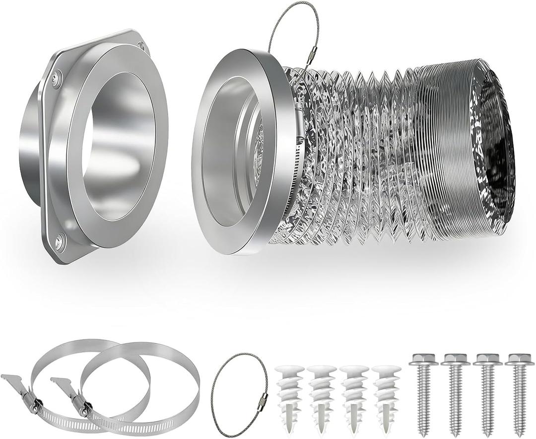Magnetic Dryer Vent Coupling Connector Kit with Quick-Release Pull Ring 4"x3.3ft Flexible Duct, 2 Clamps, Fast Cleaning Maintenance