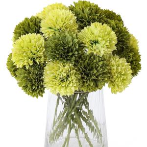 Kimura's Cabin 20Pcs Green Chrysanthemum Artificial Flowers Fake Silk Mums Flower with Stem Balls Flowers for Wedding Bouquets Arrangements St Patricks Day Home Garden Table Centerpieces DIY Decor