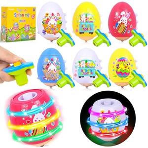 6 Pack Easter Basket Stuffers Easter Eggs for Toddler Boys Girls, LED Light Up Spinning Tops Easter Toys with Flash & Music, Eggs for Easter Egg Hunt Easter Gifts for Kids Party Favors