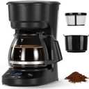 Electactic 5-Cup Programmable Drip Coffee Maker, a compact coffee machine with a digital clock and 24-hour programmable timer, featuring Auto Shut-Off, and a Removable Filter Basket for Home & Office.
