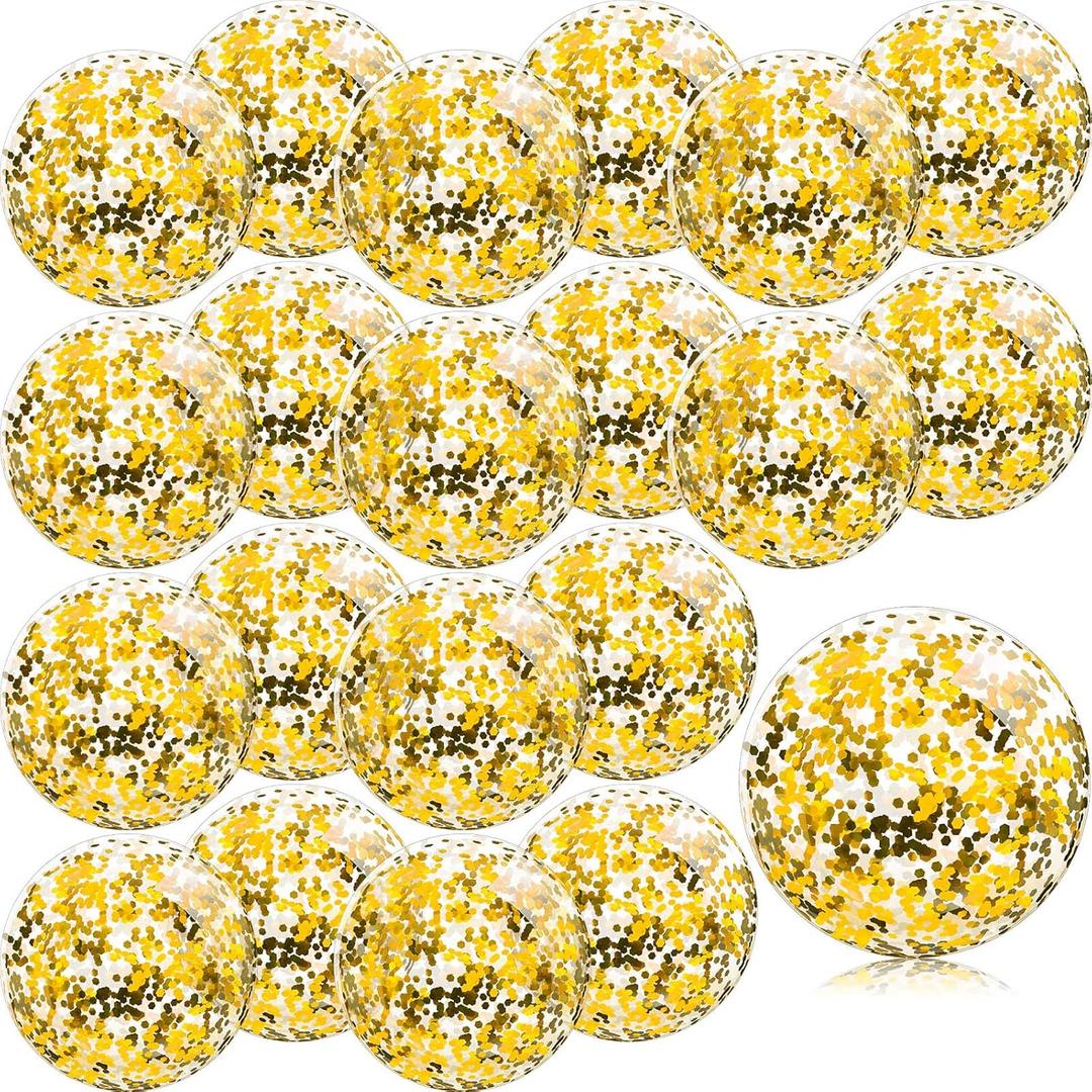 Zhanmai Only 15 Pieces 8 Inch Mini Glitter Beach Balls Bulk Clear Inflatable Pool Beach Ball for Summer Party Favors for Pool and Decorations(Gold)