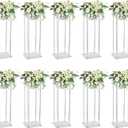 10 Pcs Acrylic Clear Vases for Wedding Centerpieces, 31.5" Tall Flower Stand, Engagement Home Party Table Decor Centerpiece Vases, Rectangular Acrylic Flower Stand with 50 Pcs Gold Napkin Rings
