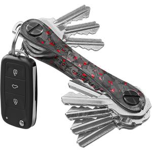 KEYSMART Key Holder for Keychain - Compact Key Organizer for Key Chain, Minimalist Clutter-Free EDC Keychains Key Ring, Red Forged Carbon Fiber, 14 Keys