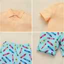 ODASDO Boys Back to School Outfit Pencil Printed Short Sleeve T-shirt Tops and Shorts Set Kids Preschool Kindergarten Clothes (Yellow Blue)