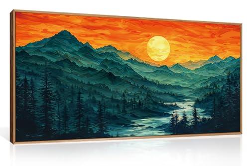 Celestdeco Woodland Mountain Framed Canvas Wall Art Set, Abstract Ridge Wall Painting, Boho Sunset Scenery Wall Decor, Modern Natural Landscape Art Print for Living Room, Bedroom, Office - 20"x40"