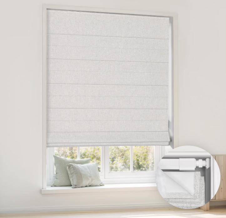 LazBlinds No Drill Cordless Roman Shades, 37'' W x 64'' H, Off White