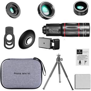 Portable 28X HD Mobile Phone Camera Lens Telescope Zoom Macro Lens for Smartphone Fish Eye Lente para Cellular Accessory