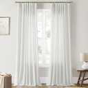 Joywell White Linen Curtains 90 Inches Length Long Rod Pocket/Back Tab/Hook Belt/Clip Rings Semi Sheer Window Curtains Farmhouse Linen Drapes for Bedroom Living Room 2 Panels Set,52x90,Off White