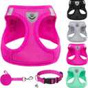 PUPTECK Adjustable Dog Harness Collar and Leash Set Step in No Pull Pet Harness for Small Medium Dogs Puppy and Cats Outdoor Walking Running, Soft Mesh Padded Reflective Vest Harnesses, Solid Pink S