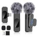 USB C Wireless Lavalier Microphone for Type-C,Android Phone,PC,Mini Mic with Noise Reduction,Lapel Microphone for Video,Interviews,Live Streaming,TikTok,YouTube,2Pack (for iPhone 15 and Above)