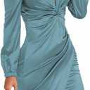 TDiooCor Womens Cocktail Ruffle Deep V Neck Bodycon Dress | Long Sleeves,Curvy,Ruched Draped,Knee Length,Wrap,Elegant Midi Formal Wedding Guest Party Club Prom Graduation Dress (Green, XXL)