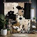 Miyotaa Abstract Modern Plant Flower Shower Curtain Set 60Wx71H Inches Black Tan Contemporary Minimalist Brushstroke Botanical Art Waterproof Bathroom Curtain with 12 Hooks