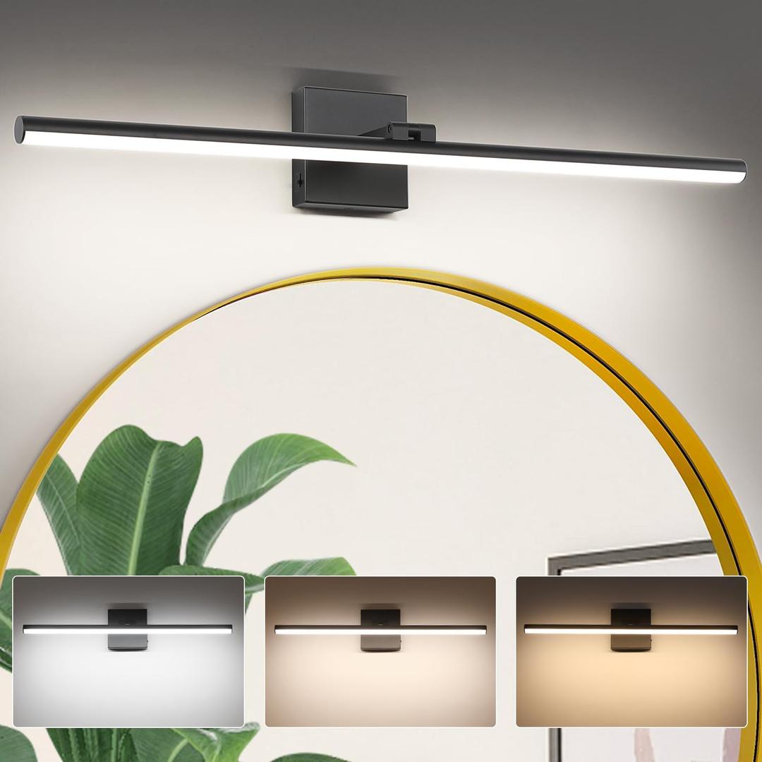 32" LED Bathroom Vanity Light (3000K/4000K/6000K, Dimmable), Black Modern Bathroom Light Fixture Over Mirror, Vanity Light Bar for Bathroom with Angle Adjustable (32", Black)