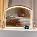 Hasipu Arch Vanity Mirror with Light, 28"x22" Arched Led Makeup Mirror with 10X Magnification, Tabletop Desk Mirrors with USB Charging Port, Dimmable 3 Colors Mode