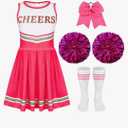 Girls Cheerleader Costume Outfit Set Fancy Dress for Halloween Party Birthday, Pink