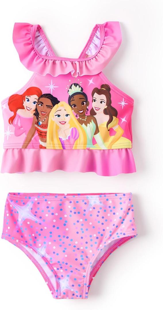 Disney Elsa Princess Toddler Girls Two Piece Tankini Top and Bow Tie Bikini Bottom Beach Swimsuit Set, 5-6Y