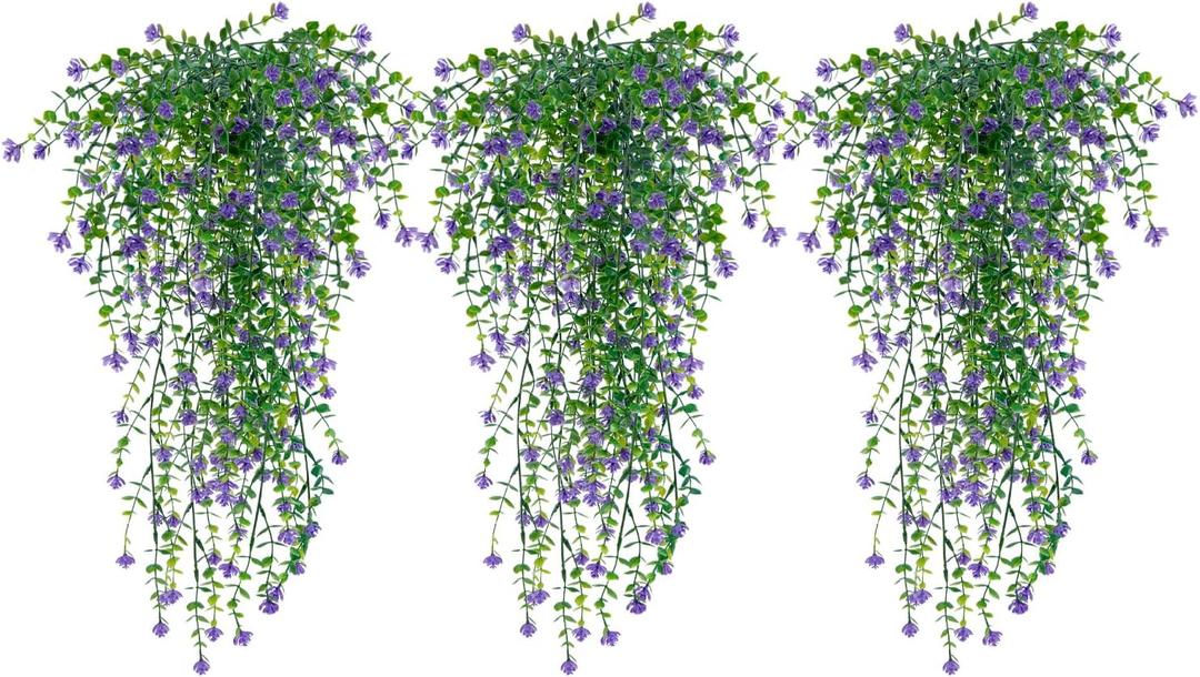 Artificial Hanging Plants Purple, Faux Wisteria Vine and Lavender Flowers, UV Protected Plastic Plants for Outdoor Indoor Porch Garden Wedding Decorations