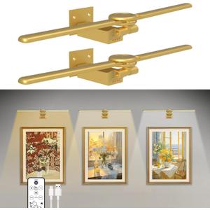 2 Pack Picture Light for Wall, 16in Rechargeable Art Light with Timer and Dimmable, Painting Frame with Remote Control Display for Painting, Frame, Portrait, Dartboard(Gold) 2 Pack Picture Light for Wall, 16in Rechargeable Art Light with Timer and Dimmable, Painting Frame with Remote Control Display for Painting, Frame, Portrait, Dartboard(Gold)