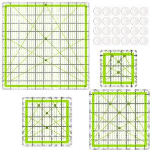 Quilting Rulers,4 Quilting Square Templates(3.5"X3.5", 5"X5", 6.5"X6.5", 10.5"X10.5"), Acrylic Fabric Cutting Ruler with Non-Slip Rings for Sewing (Light Green)