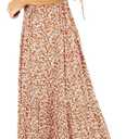 Kranda Women 2025 Summer Fall Crewneck Short Sleeve Smocked Floral Maxi Dress (Brown, S)