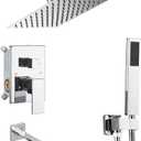 Chrome Shower System Bathroom Shower Faucet Set with Tub Spout Wall Mounted 8 Inch Shower Head and Handle Set with Handheld 3 Function Tub and Shower Trim Kit with Rough-in Valve