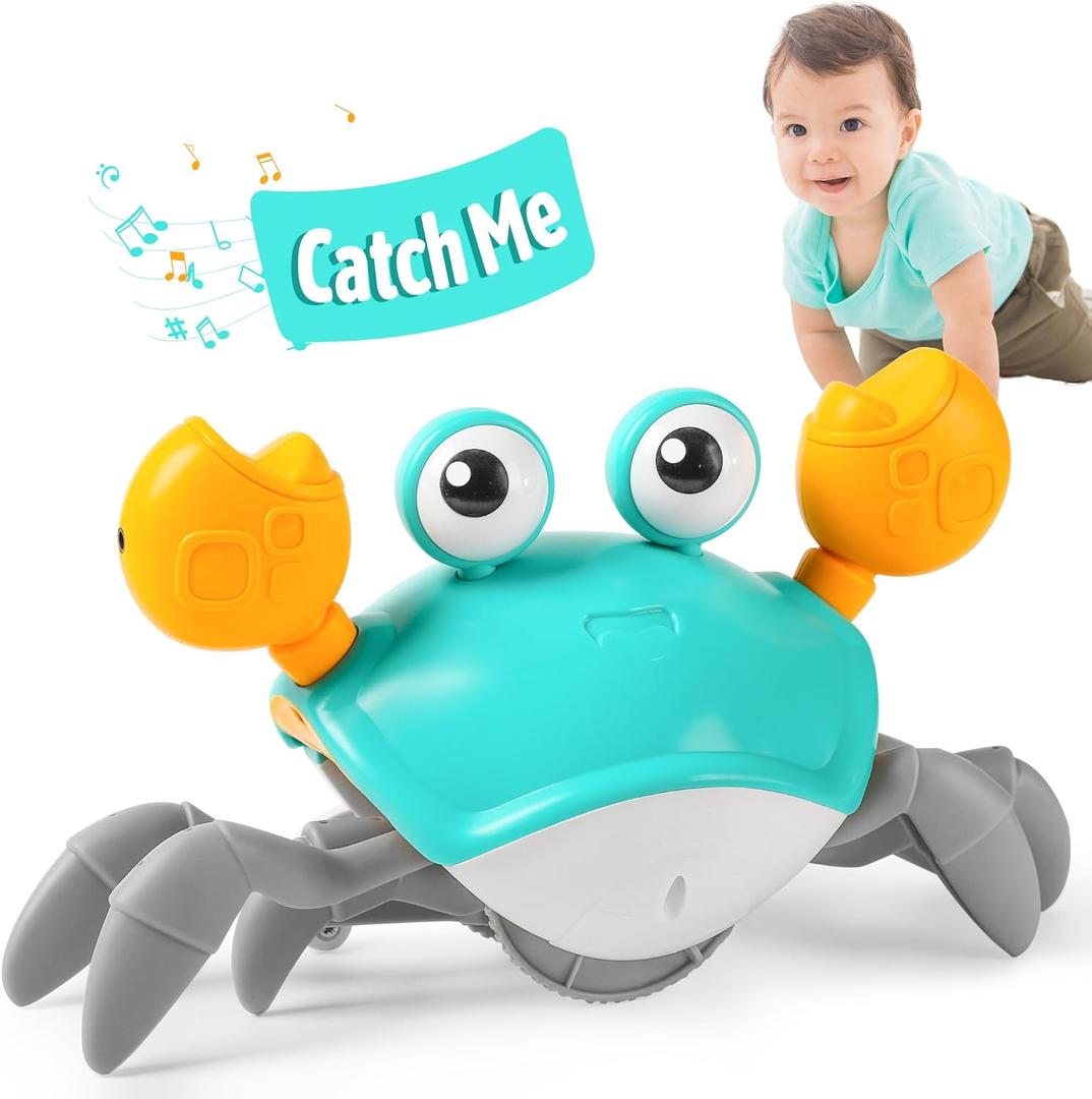 Hirger Crawling Crab Baby Toy, Dancing Walking Infant Toy for Tummy Time, Sensory Toy for 3-6-12-18 Months Babies & Toddlers 1-2-3, Musical Birthday Gift for Boys Girls (Green)