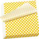 100 Sheets Checkered Dry Waxed Deli Paper Sheets, Paper Liners for Plastic Food Basket, Wrapping Bread and Sandwiches (Yellow)