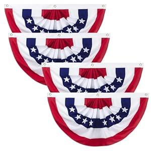 3x6Ft American Bunting Flags for Outside: 4th of July Decorations Outdoor USA Patriotic Pleated Half Fan Bunting Flag for Porch Banner Decor Pack of 4 