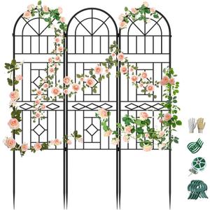 Garden Trellis for Climbing Plants, 3 Pack 38"Wx 64.6"H Rustproof Flower Trellis with Black Coating, Outdoor Climbing Rose Trellis Cucumbers Support for Courtyards Lawns (Black-Linear Shape, 3 Pieces)