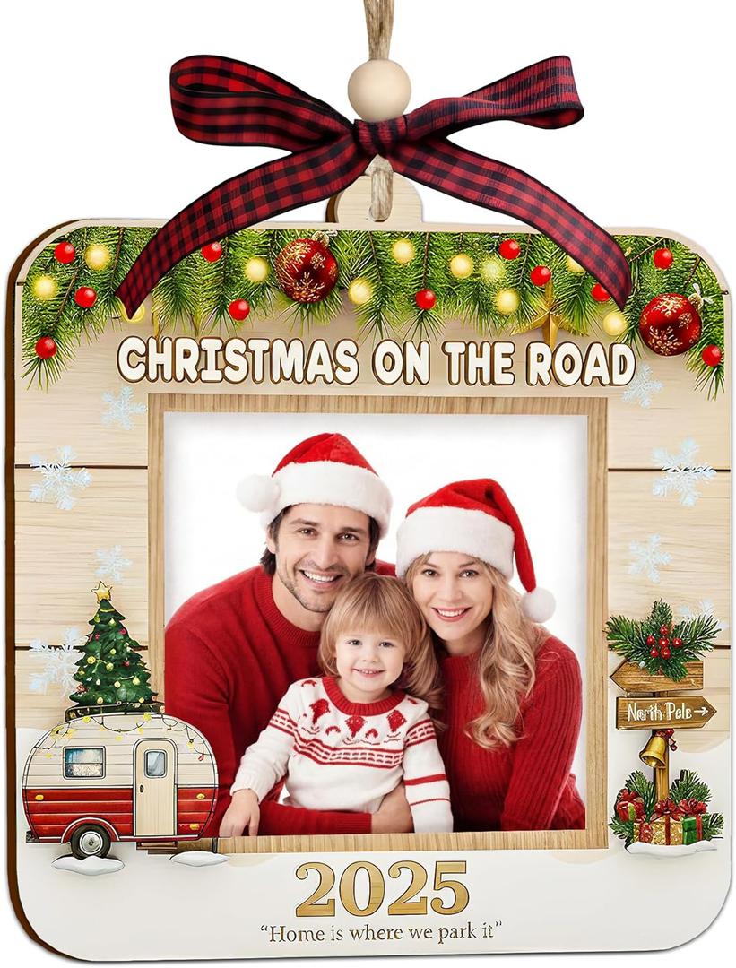 Christmas on The Road 2025 Photo Ornament  Picture Frame Ornaments, Custom Photos Ornament, Travel Couple Keepsake Gift, Holiday Decor, Clear Photo Ornaments for Christmas Tree, Xmas Gifts For Family