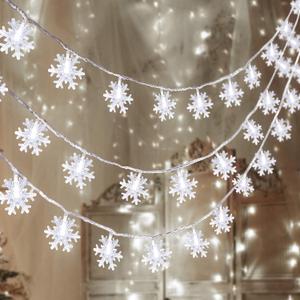 2 Packs 100 LED Christmas Snowflake String Lights Hanging Decorations - Winter Wonderland Lighted Decor for Holiday Xmas Indoor Outdoor Party Supplies (42.6ft, Batteries Not Included) (White)
